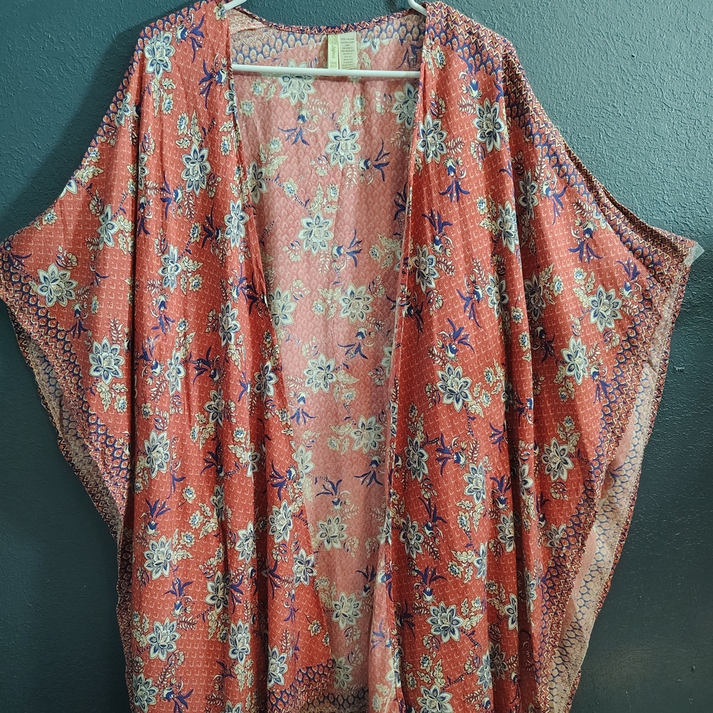 Japna Vibrant Floral Kimono in Coral and Blue